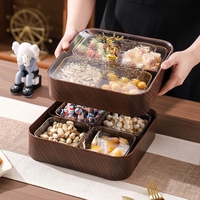 Groothandel Houtennerf Plastic Compartment Snack Fruit Schaal Met Herten Deksel OEM ODM Aangepast Logo voor Noten Fruit Snoep Opslag