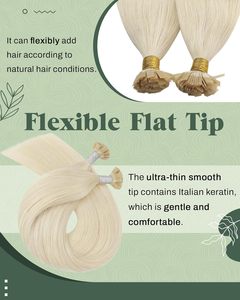 Ugeat Extensions de <span class=keywords><strong>cheveux</strong></span> humains Ktips 22 pouces blond platine à pointe plate avec kératine, ajustement invisible, aspect naturel 50G/50S - Product Image 2
