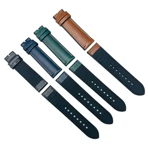 Correa de reloj de silicona impermeable para hombre y mujer, correa de reloj deportiva de moda de cuero genuino negro caqui, personalizado