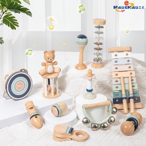 ชุดของเล่นดนตรีไม้สำหรับเด็ก ประกอบด้วยกลองมารากัสหลากสี ไซโลโฟน และของเล่นเขย่ามือไม้ ช่วยเสริมพัฒนาการทางการได้ยิน - Product Image 1