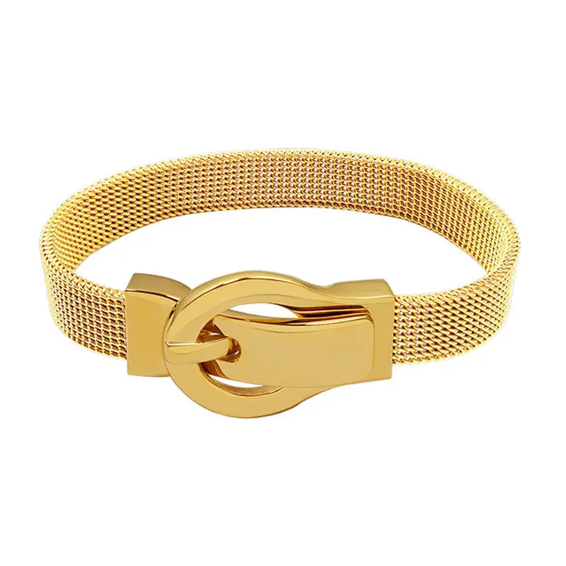 Großhandel individuelles 18k Gold Plattiert Riemen Gürtelschnalle italienisches Netz-Armband Edelstahl Netz-Armbänder
