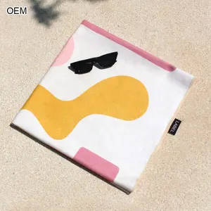 Toalha de praia de microfibra de secagem rápida com logotipo de dupla face com nome personalizado de fábrica, toalha de praia sem areia de verão