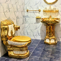Ensemble WC et lavabo sur pied en céramique de style royal de luxe, couleur or, pour salle de bain