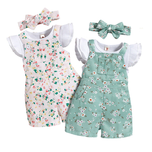 चीन में बने उच्च गुणवत्ता वाले बच्चे की लड़कियों ने फूलों के जम्पसूट के लिए फूलों के जम्पसूट का सेट - Product Image 1