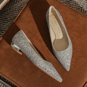 Zapatos Planos Franceses con Punta en Pico y Diseño de Perlas para Mujer, Patrón Geométrico, Parte Superior de Cuero Genuino Impermeable, Ligeros - Product Image 1