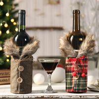 Envío Rápido: Funda de Piel Sintética a Cuadros para Botella de Vino Navideña, Decoración Festiva y Envoltura de Regalos DIY