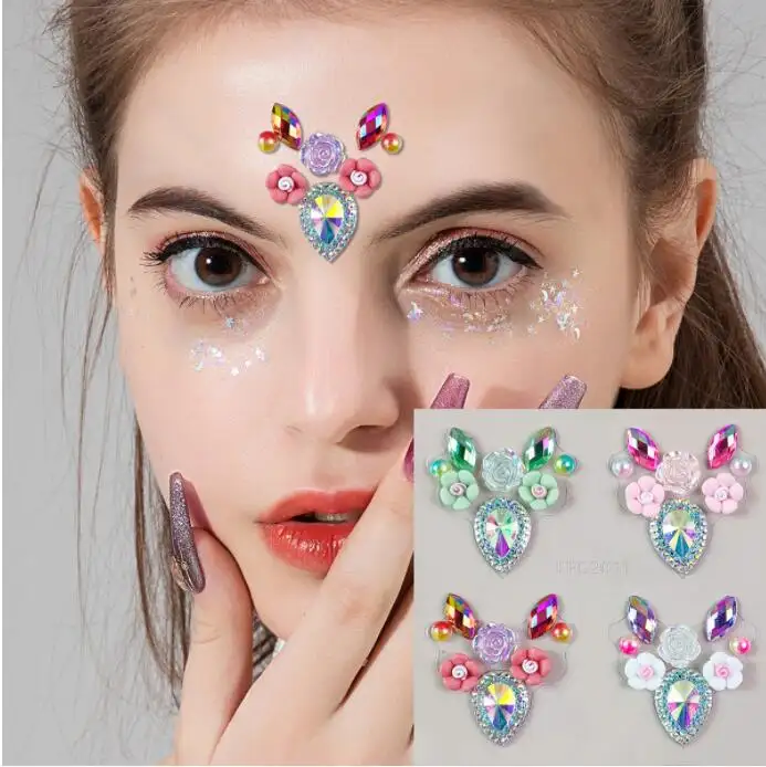 Perekat Berlian Imitasi Wajah Permata Kristal Wajah Seni Tubuh Glitter Tato Festival Alis Kecantikan Makeup Perhiasan Stiker