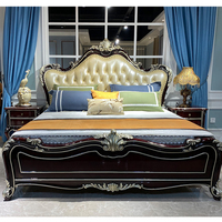 Lit double en bois massif de grande taille, meubles de chambre à coucher en cuir de luxe, cadre de lit en bois royal
