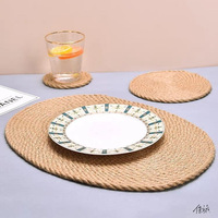 Sous-plats tissés de style campagnard, ovales, ronds, en jute tressée, en paille, en coton, pour la salle à manger, résistants à la chaleur, pour la table