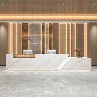Comptoir d'accueil moderne et minimaliste avec finition peinture laquée, pour réception d'entreprise, hôtel, salon de beauté, ou comme comptoir de service personnalisé et de caisse.