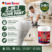 Peinture liquide transparente pour sols 3-en-1 écologique à base d'eau, revêtement époxy auto-primant haute brillance pour béton de salon intérieur