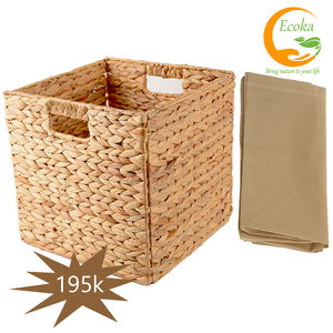 Hot Sale 12x12 Foldable Eco-Friendly Water Hyacinth Straw <b>Woven</b> <b>Storage</b> <b>Basket</b> for Clothing and Home Decor - Product Image 2