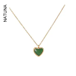 High jewelry 925 silver 18K heart shaped green onyx chalcedony silver heart pendant gold plated necklace