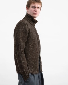 <span class=keywords><strong>Cardigan</strong></span> à col montant en maille épaisse côtelée <span class=keywords><strong>marron</strong></span> <span class=keywords><strong>foncé</strong></span> pour homme, fermeture éclair intégrale - Product Image 3
