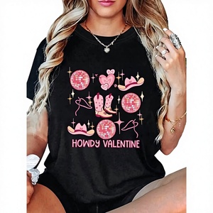 T-shirt girocollo da donna in jersey con stampa a lettere per San Valentino, vestibilità regolare, top casual, 100% cotone, lavabile in lavatrice, per tutte le stagioni - Product Image 1