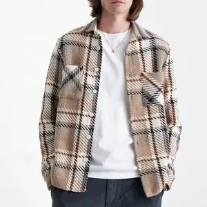custom jacket single button fly men shirt long sleeve turn-down collar wool check shirt jacket for man