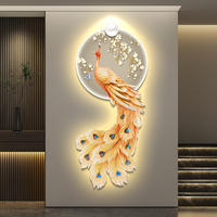 Peinture décorative d'entrée LED avec lumières, art mural paon pour couloir, allée, atmosphère moderne et raffinée