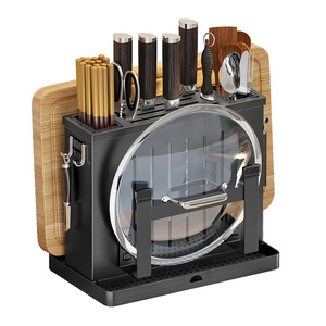 Support mural pour couteaux en acier inoxydable 304, sans perçage, avec porte-baguettes, bloc à couteaux, rangement pour planche à découper, organisateur de cuisine - Product Image 2
