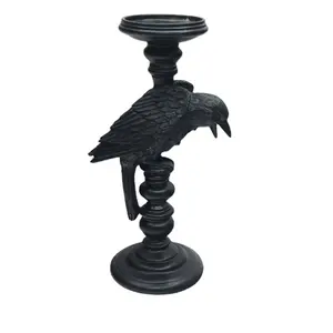 Presilha de coruja preta de halloween, castiçal de decoração de casa, suporte de vela, resina