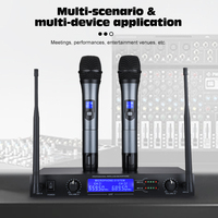 Sistem Mikrofon Genggam Ganda Nirkabel UHF Profesional, Mikrofon Jangkauan 80m Plug and Play untuk Pidato Karaoke Pesta Rumah, Grosir