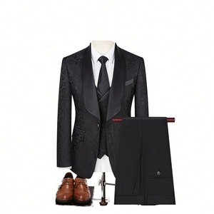 Completo <span class=keywords><strong>da</strong></span> Uomo di Alta Gamma (Giacca + Gilet + Pantaloni) Stile Britannico Elegante in Jacquard ad Alta Densità per Matrimonio Set Tre Pezzi Regolare - Product Image 4