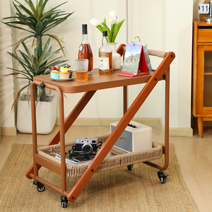 पैटियो रोलिंग बार कार्ट बहु-उद्देश्य सेवारत ट्रॉली साइड टेबल धातु भोजन लिविंग रूम हल्के डिजाइन आसान गतिशीलता - Product Image 5