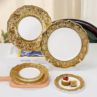 Service de vaisselle de luxe de style arabe, en céramique blanche écologique avec bordure dorée, pour mariages et événements