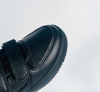 Chaussures en cuir PU noir pour enfants, baskets classiques basses, texture litchi, légères, avec fermeture auto-agrippante, chaussures pour enfants
