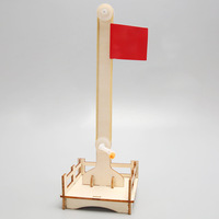Plataforma elevadora de madera con diseño de bandera roja de dibujos animados, kits de juguetes educativos científicos para niños y estudiantes, ecológicos y de fácil montaje