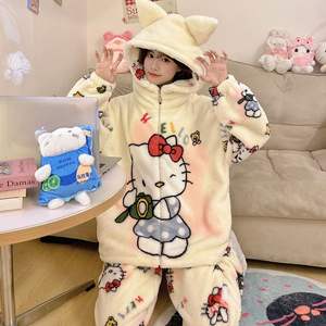 Nuovo inverno <span class=keywords><strong>pigiama</strong></span> da <span class=keywords><strong>donna</strong></span> con <span class=keywords><strong>peluche</strong></span> ispessito e grazioso cartone animato con cerniera di flanella Set di casa - Product Image 4