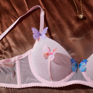 Conjunto de lencería de 3 piezas estilo francés para mujer, sujetador y bragas de malla transparente, lencería fina con liguero, conjunto de lencería sexy para mujer - Product Image 4