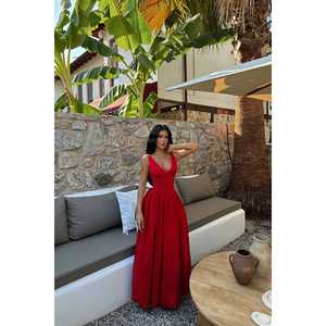 Robe de bal rouge longue avec bretelles, taille XS, robe de soirée formelle pour le bal de promo, décoration en strass et fleurs, style long - Product Image 6