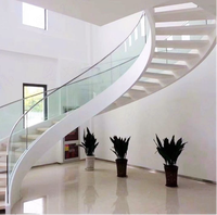 Escalier flottant incurvé moderne avec rampe en verre trempé LED – Design haut de gamme pour une amélioration de l'habitat de prestige