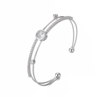 Nuevo Brazalete Abierto de Doble Capa con Incrustaciones de Piedras Preciosas y Extremo de Bola de Circonita Cúbica, Envío Rápido, Brazalete de Moda