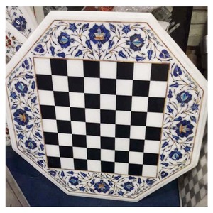 Top de Table à incrustation de marbre, octogonal, échecs - Product Image 1