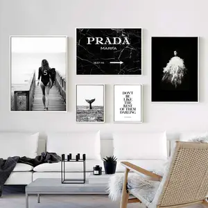 Número Pintura cartaz Moda Mulher De Surf Nordic Parede Pop Art Canvas Pintura Black White Voga Imprime Imagem Para Home Decor