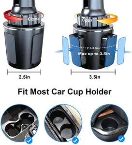 Cup Holder Phone Mount For Car Truck Quick Extension Long Arm Fast Swivel Adjustable Height 360 Rotatable Universal Mobile Mount