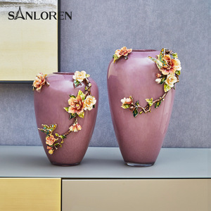 SANLOREN decoración del hogar Luz de lujo tiempo <span class=keywords><strong>cristal</strong></span> púrpura <span class=keywords><strong>rojo</strong></span> mesa escritorio florero <span class=keywords><strong>JARRON</strong></span> de sobremesa verde - Product Image 2