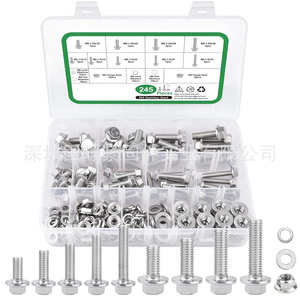 304 Stainless Steel Flange Bolt Set 245pcs Hex Head With Nuts And Washers Standard Grade A Class 8.8 Bright Finish - Product Image 1