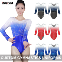 Traje de Gimnasia Rítmica Azul Personalizado, Ligero, Transpirable, de Spandex/Algodón, Decorado con Cristales, Bordado 3D, Antibacteriano