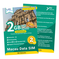 Tarjeta SIM 3 en 1 de Macao con Roaming Ilimitado 4G 5G CTM por 2 Días y 2GB, Ranuras Nano/Estándar/Mini/Micro, Empaque Personalizado, Precio al por Mayor