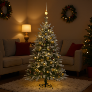 Árbol de Navidad Artificial de 70.9 Pulgadas con Nieve Artificial, Luces LED Blancas Cálidas, Juego de Bolas Decorativas para Interiores, Material de PVC y PE - Product Image 2