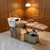 Fauteuil de lavage électrique inclinable, station de lavage de cheveux de luxe en acier inoxydable avec spa capillaire pour salon et barbier