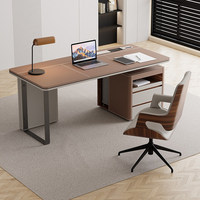 Bureau de direction en cuir de luxe, table de bureau moderne minimaliste en bois massif, mobilier de bureau design pour la maison et l'étude