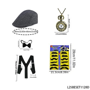 Ensemble de <span class=keywords><strong>costume</strong></span> vintage pour <span class=keywords><strong>homme</strong></span> des années 1920, chapeau, bretelles, nœud papillon, montre de poche, fausse barbe, <span class=keywords><strong>costume</strong></span> d'Halloween - Product Image 2
