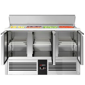 GGM Gastro Saladette PREMIUM - 1368 mm - 3 portes - avec entrée pour 4x GN 1/1 & couvercle en acier inoxydable - Product Image 4