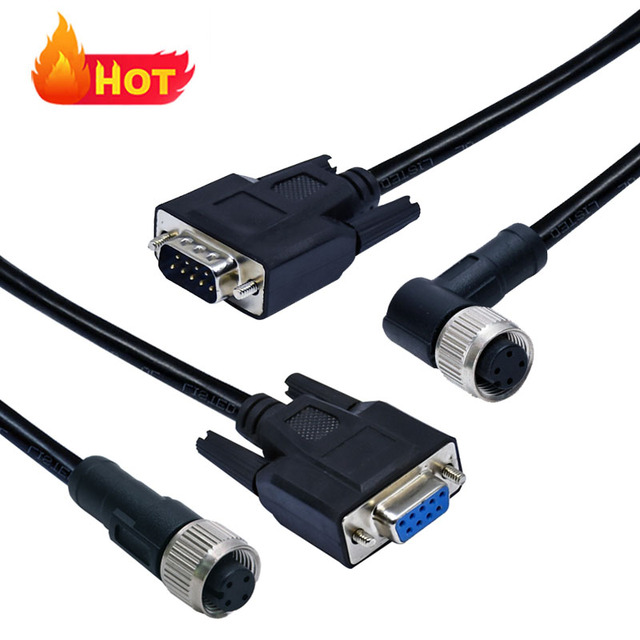 Rigoal  M8 M12 IP68  Waterproof Connector Female Jack to Dsub 9pin Rs232 Serial Cable DB9 D-SUB Cable Waterproof Power Cable