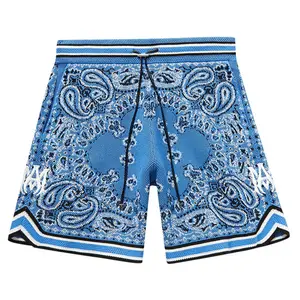 Bandana Shorts Boxiang Garment OEM Custom Logo Digital Sublimation Print Bandana Jacquard Cotton Jogger Running Summer Drawstring Men's Shorts