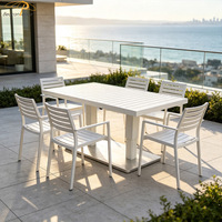 Mesa de Comedor de Altura Ajustable Hidráulica de Aluminio para Jardín, Terraza, Balcón, Hotel o Villa