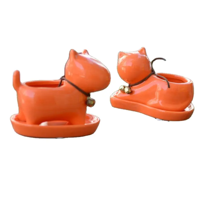 Set von 2 Entzückende Terra Cotta Hund und Katze Geformt Mini Pflanzer für Indoor oder Outdoor Verwenden